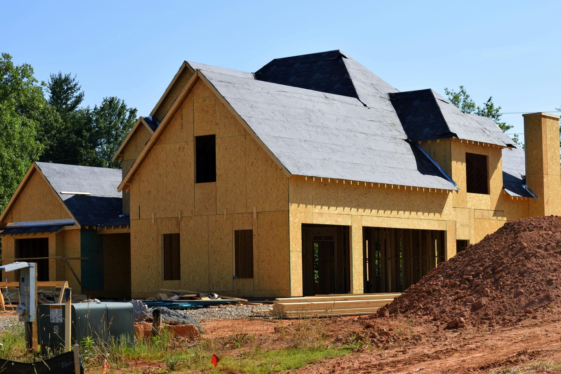 Custom new-build home framed and sheathed in Vermont