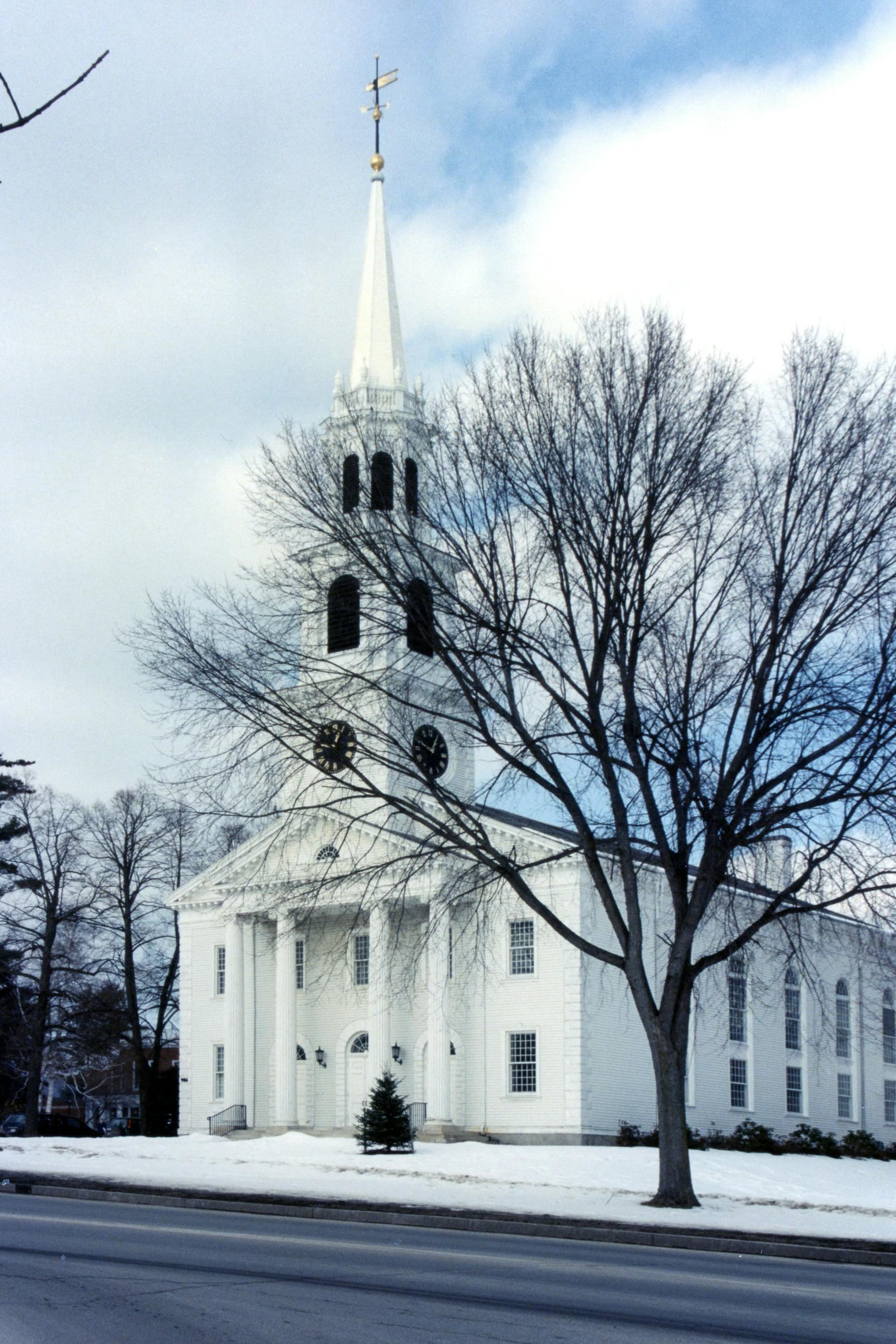 Vermont church steeple in winter